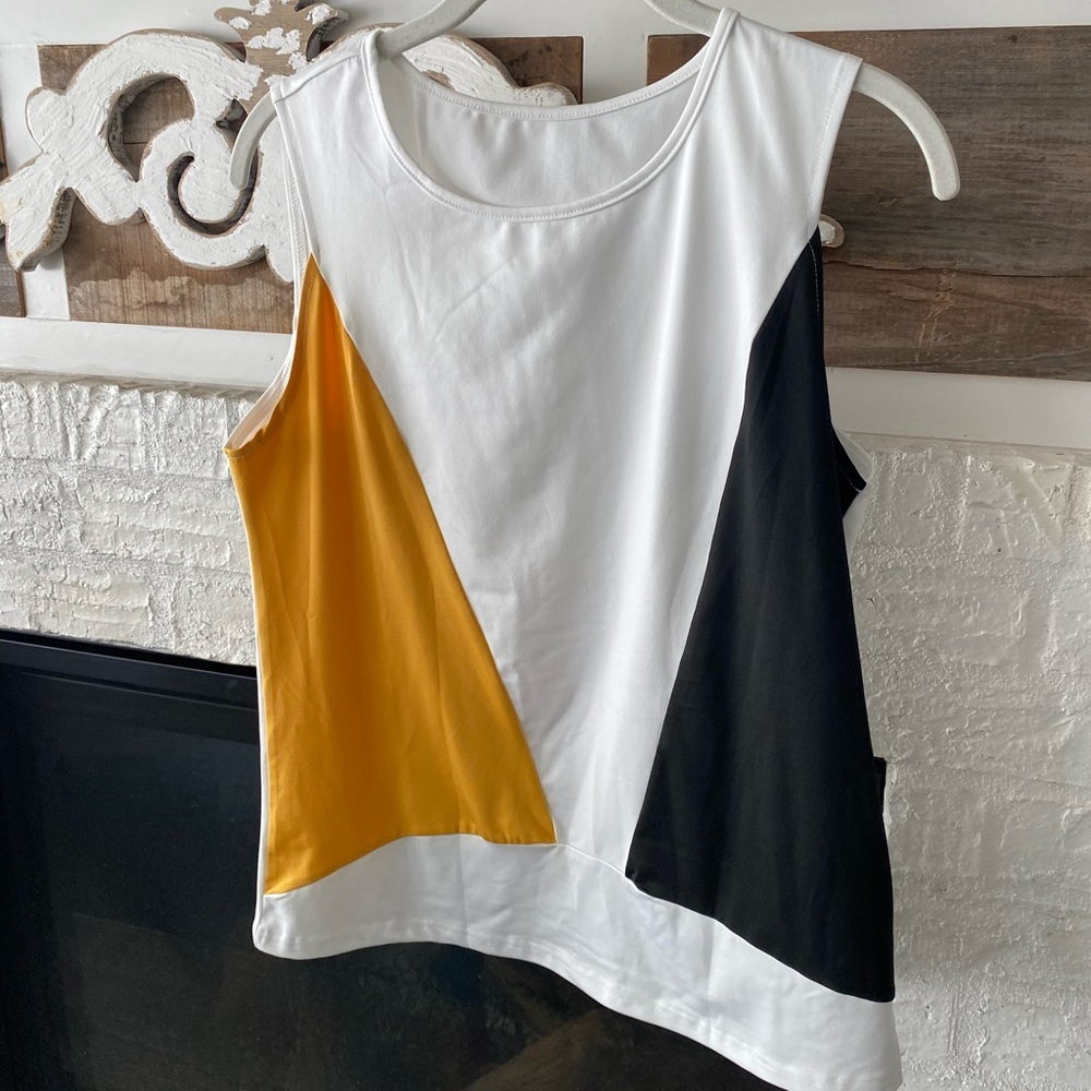 Colorblock Sleeveless Top - White, Yellow, and Black